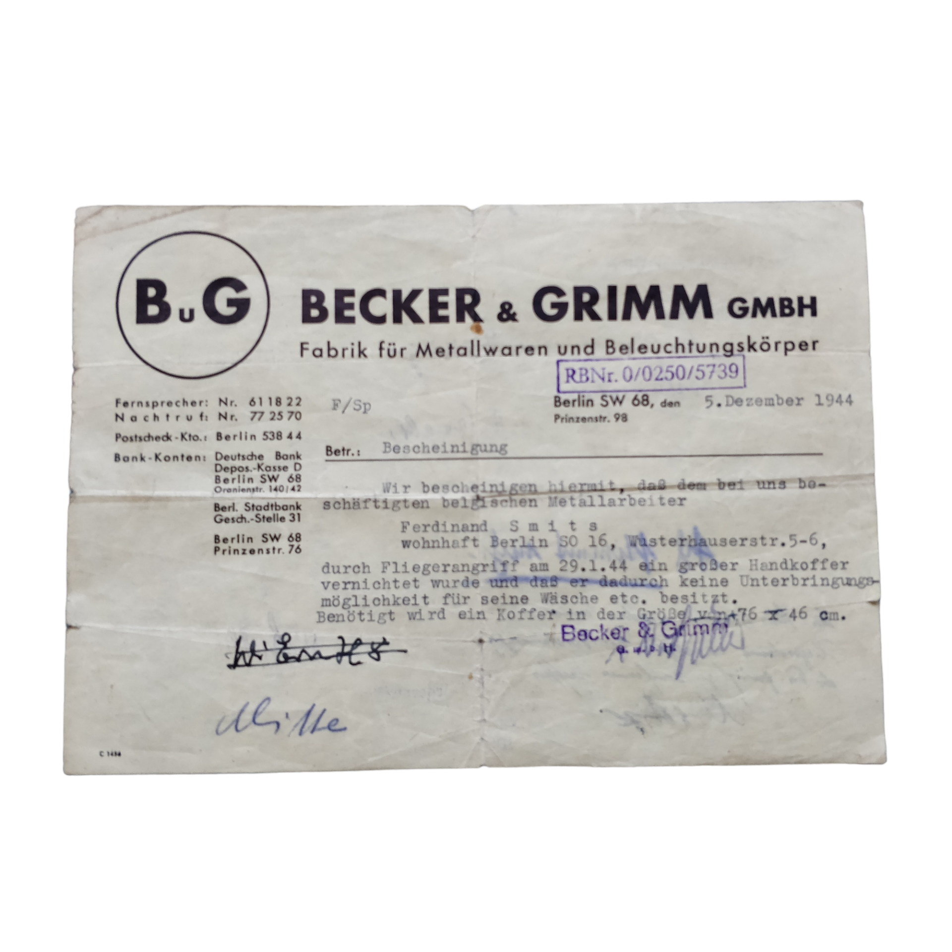 WWII German/Belgian Forced Labor Document