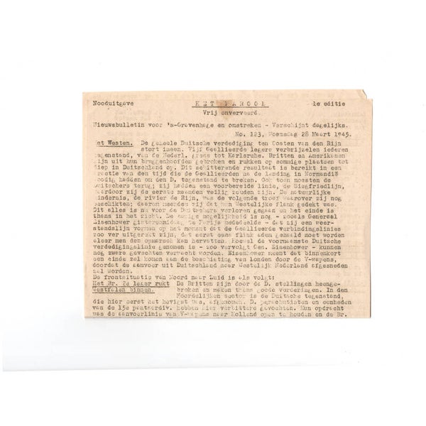 WWII Dutch Resistance Newspaper Nooduitgave