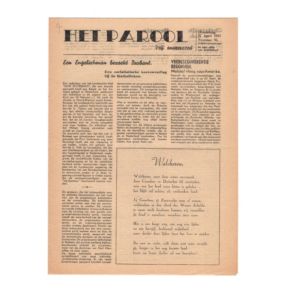 WWII Dutch Resistance Newspaper Walcheren