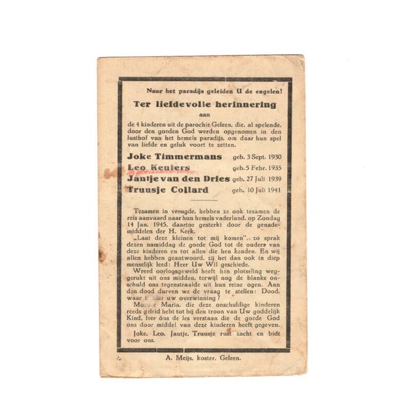 WWII Dutch Civil Death Card Geleen