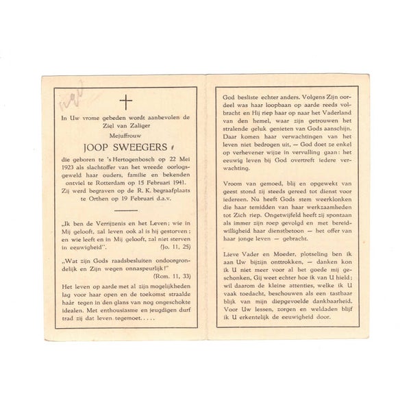 WWII Dutch Civil Death Card Rotterdam