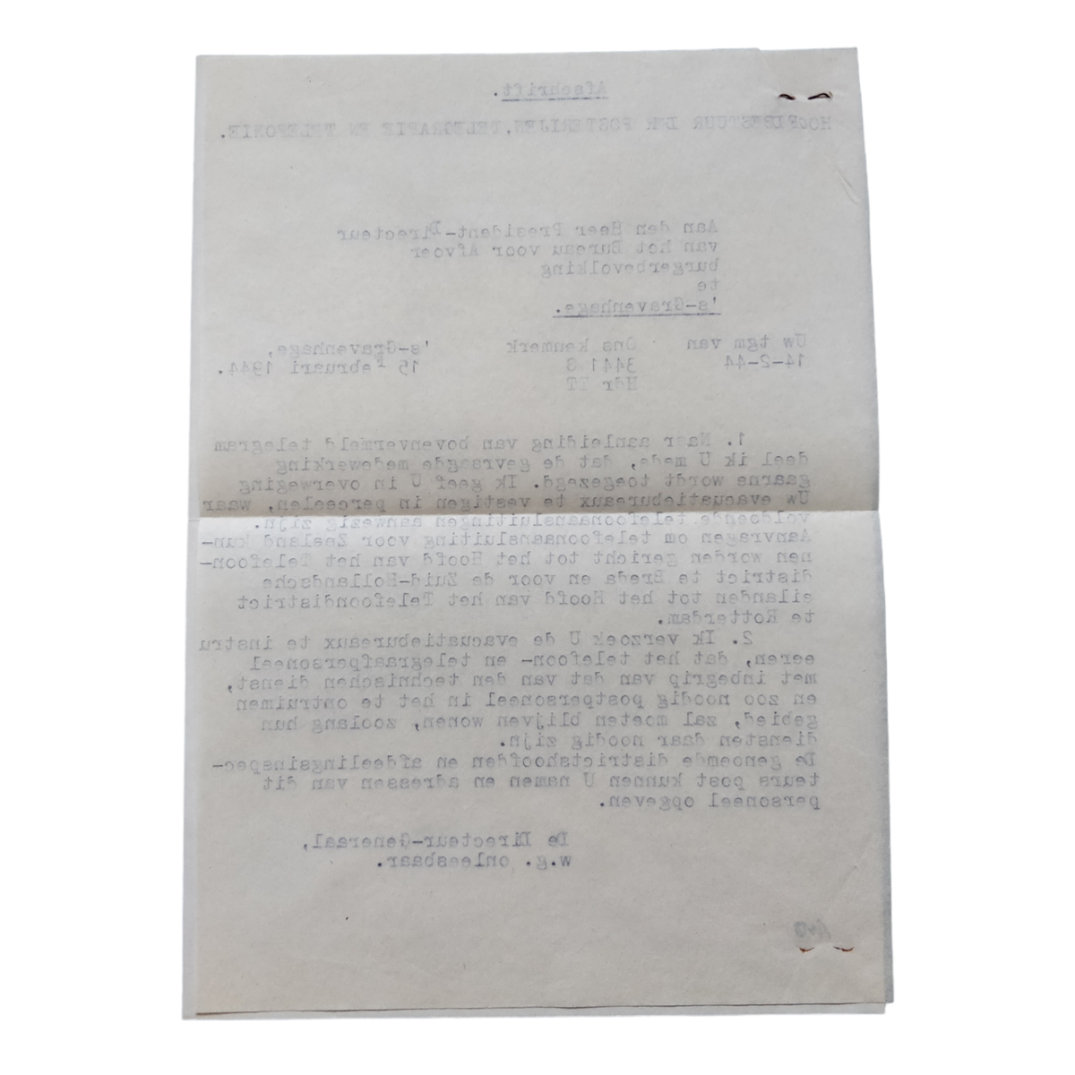 WWII Dutch evacuation letter Oud-Beijerland | Clercq Militaria