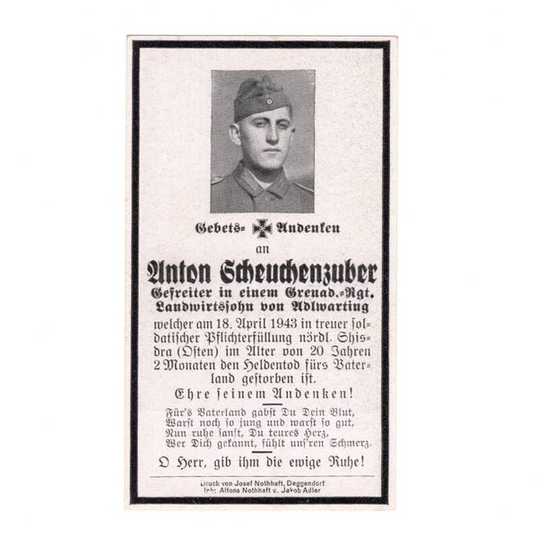 WWII German Death Card Grenadier