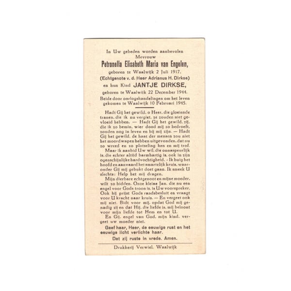 WWII Dutch Civil Death Card Waalwijk