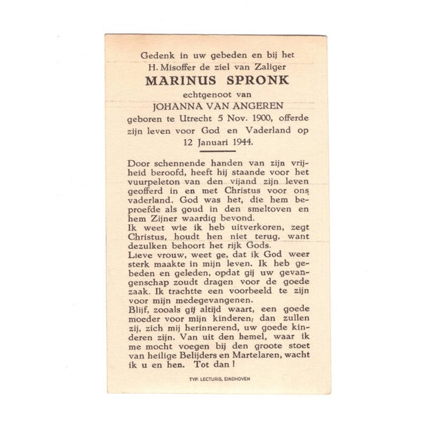 WWII Dutch Civil Death Card Waalsdorpervlakte