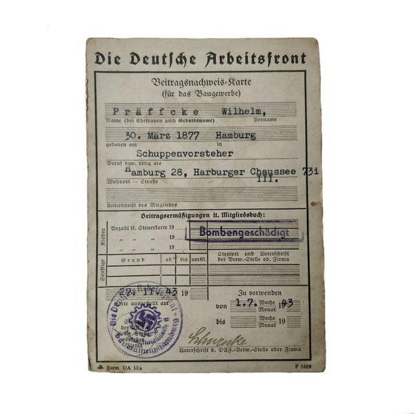 WWII German Document Arbeitsfront