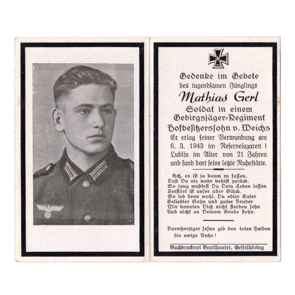 WWII German Death Card Gebirgsjager