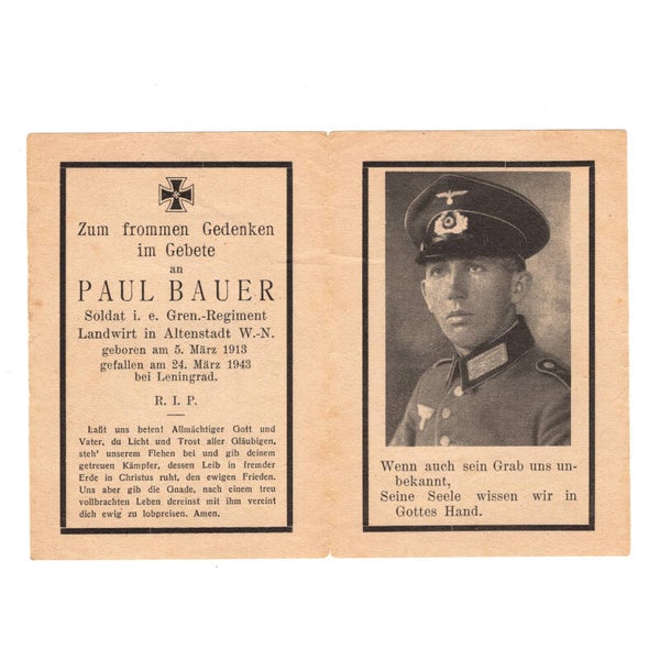 WWII German Death Card Grenadier