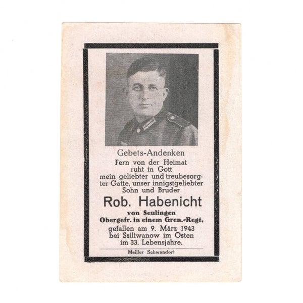 WWII German Death Card Grenadier