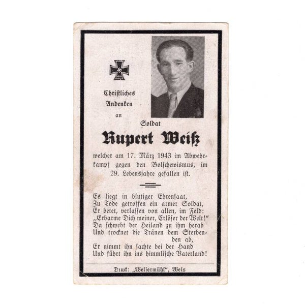 WWII German Death Card Eastern Front