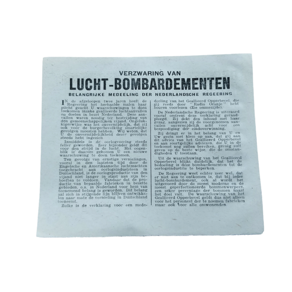 WWII Dutch Pamphlet Luchtbombardementen