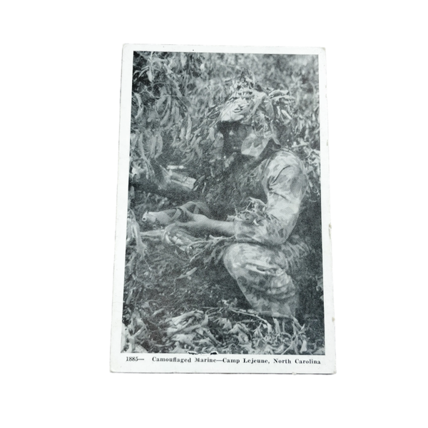 WWII US Postcard Camp Lejeune Camouflaged Marine