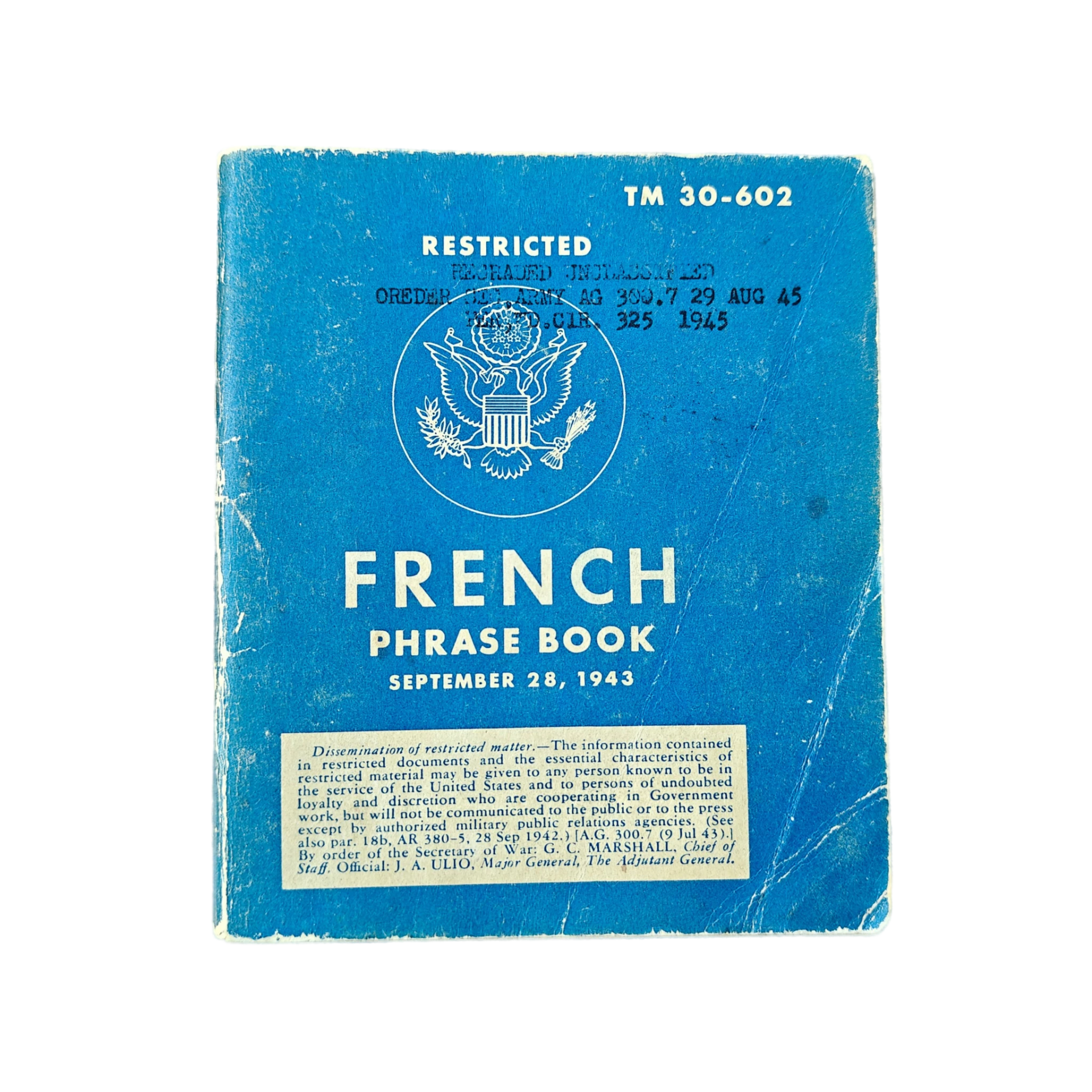WWII US French Phrase Book