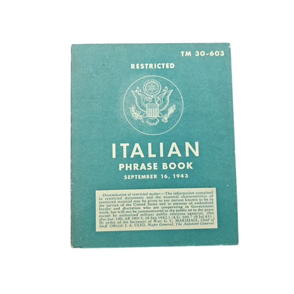 WWII US Italian Phrase Book