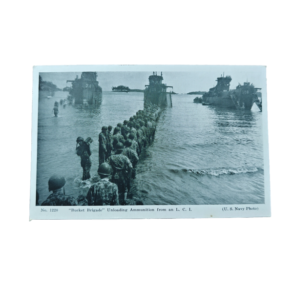 WWII USMC Postcard Bucket Brigade