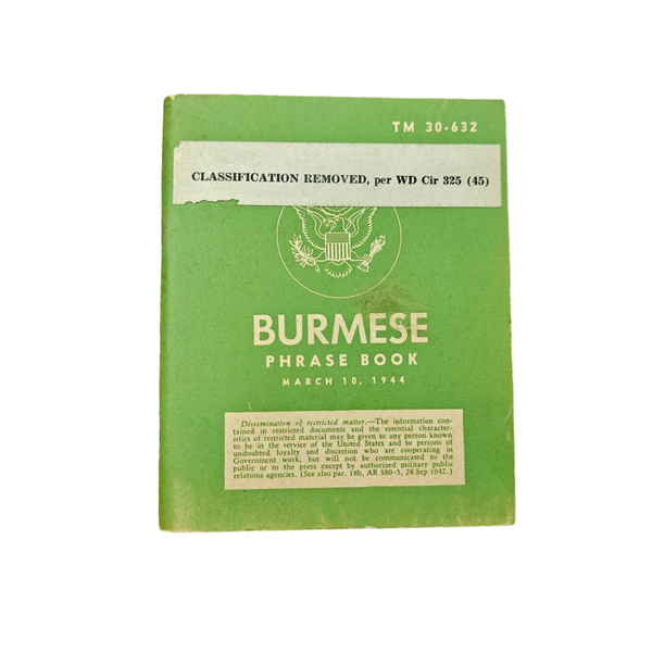 WWII US Burmese Phrase Book