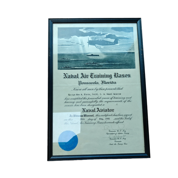 WWII US Naval Air Training Award Document
