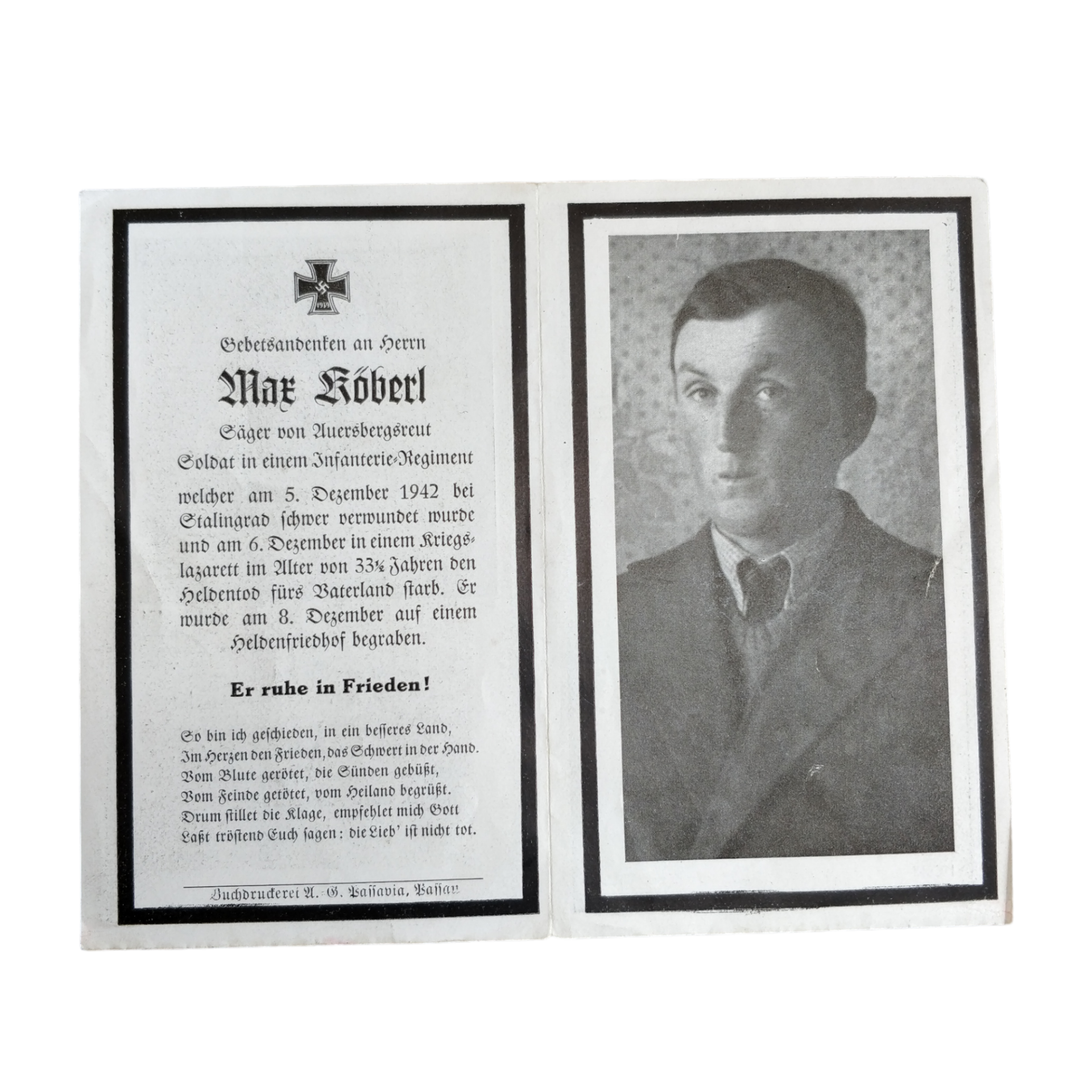 WWII German Death Card Stalingrad