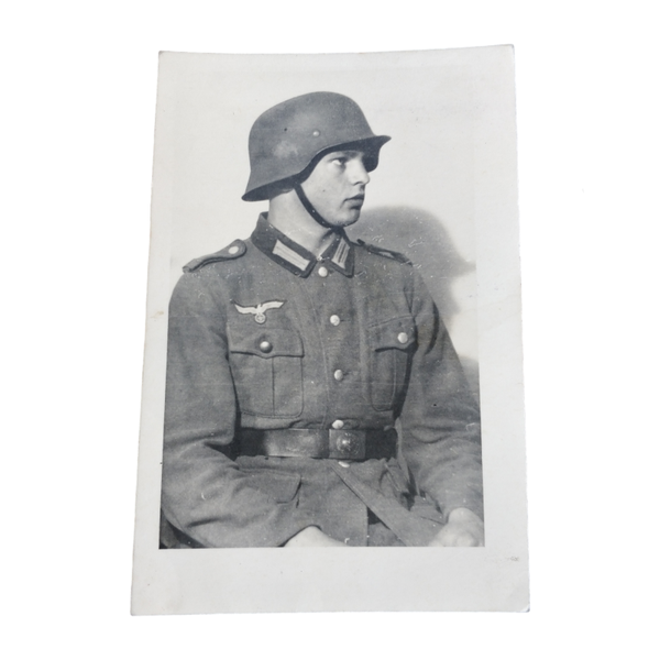 WWII German Portrait Photograph M42 Helmet