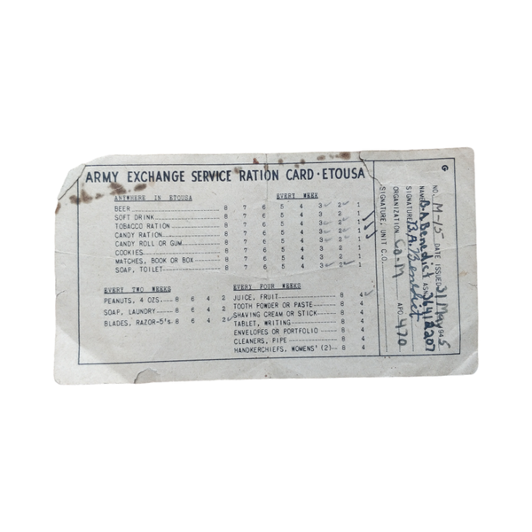 WWII US Service Ration Card ETO