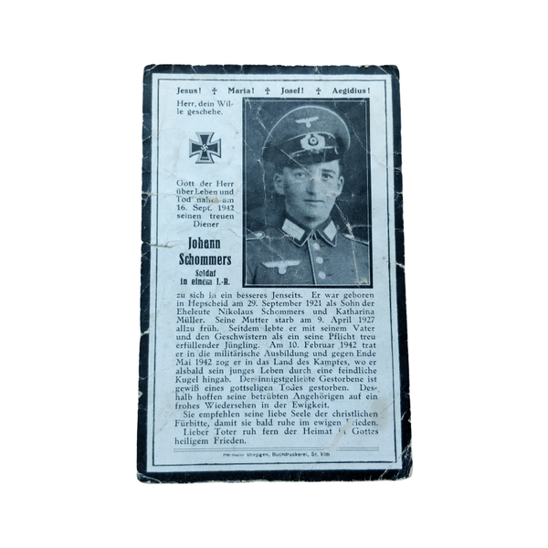 WWII German Death Card Infantry