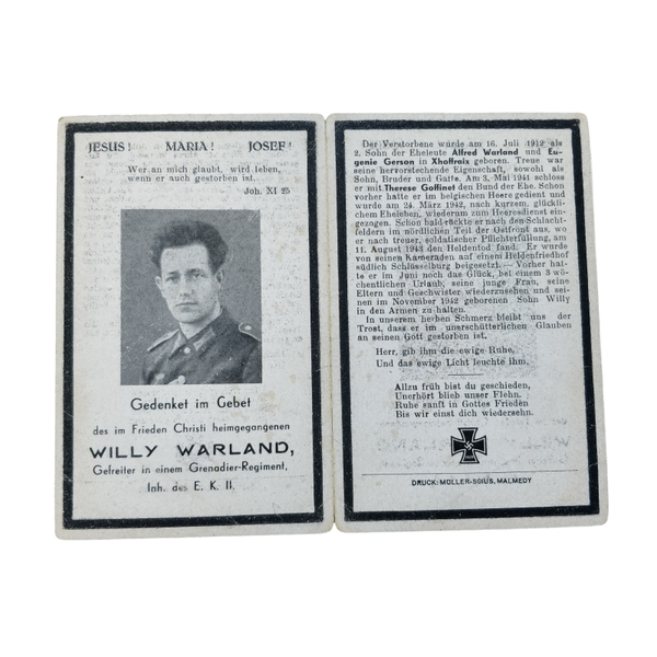 WWII German Death Card Infantry