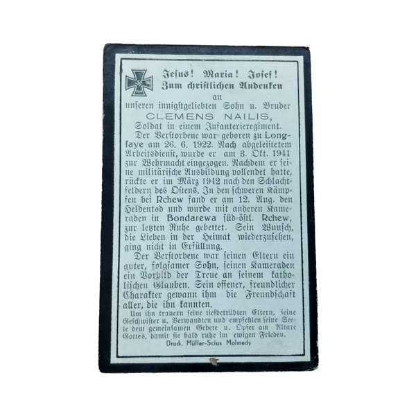 WWII German Death Card Infantry