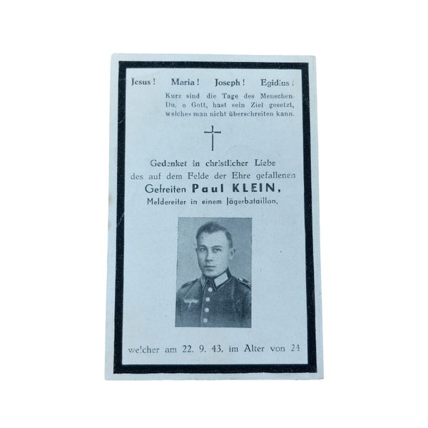 WWII German Death Card Jager
