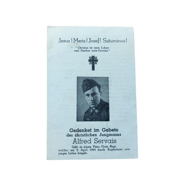 WWII German Death Card Panzergrenadier Kopfschutz