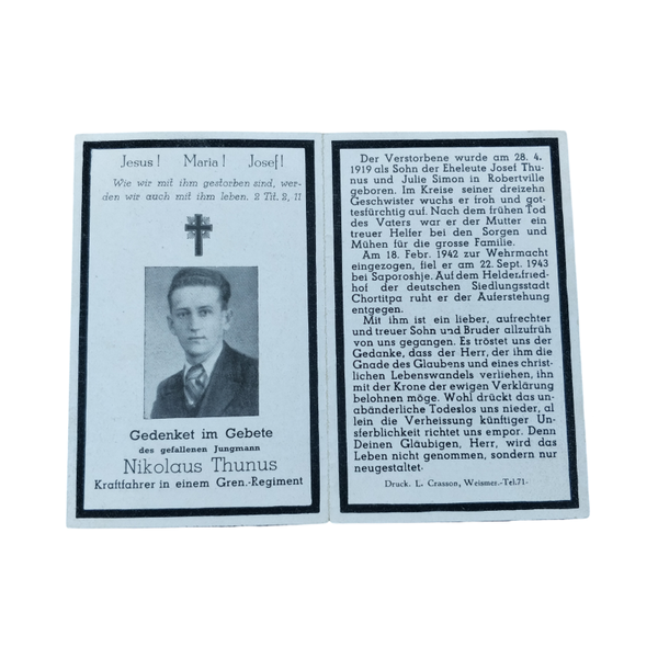 WWII German Death Card Kraftfahrer