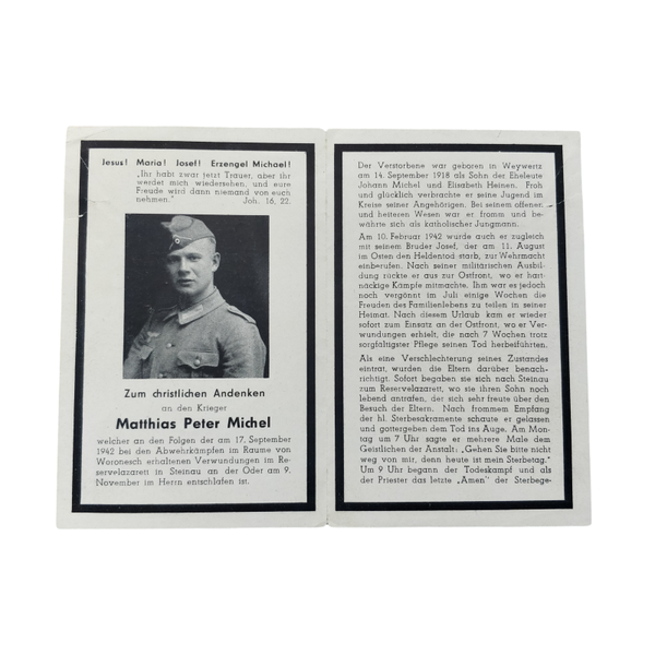 WWII German Death Card Infantry