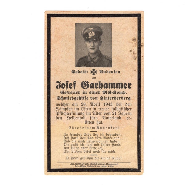 WWII German Death Card Machine Gunner
