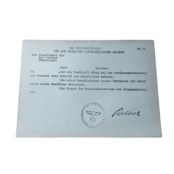 WWII Dutch Resistance Document Reichskommisar