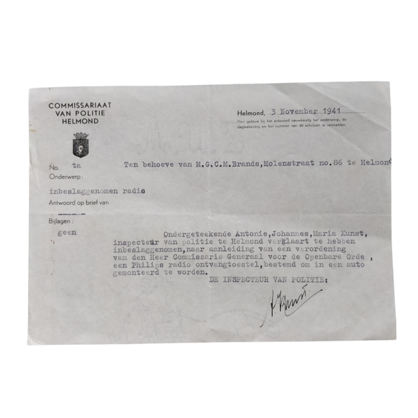 WWII Dutch Document Radio Helmond