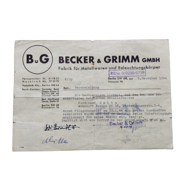 WWII German/Belgian Forced Labor Document
