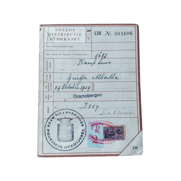 WWII Dutch Coupon Card Gramsbergen
