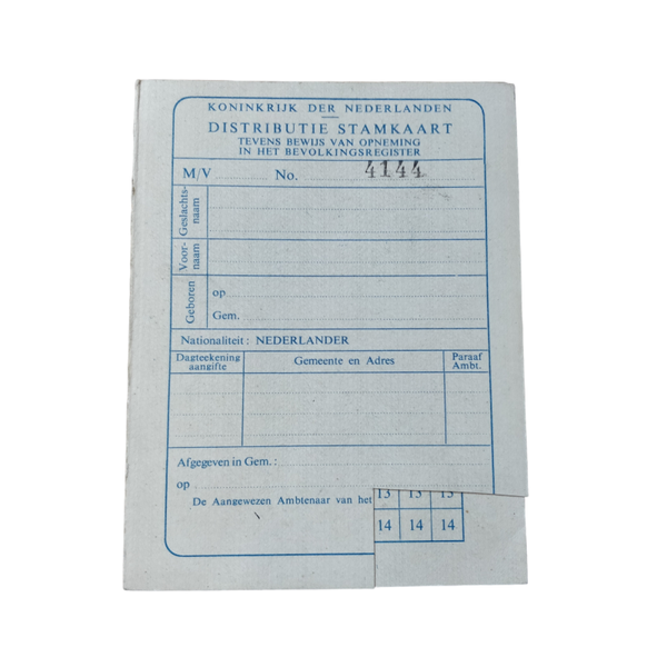 WWII Dutch Coupon Card Unused