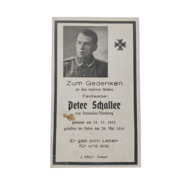 WWII German Death Card Infantry