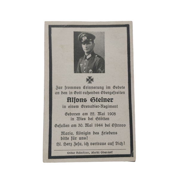 WWII German Death Card Grenadier