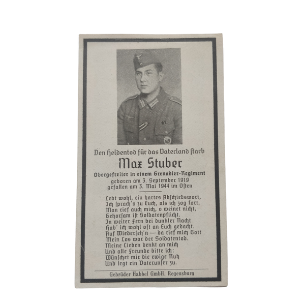 WWII German Death Card Infantry