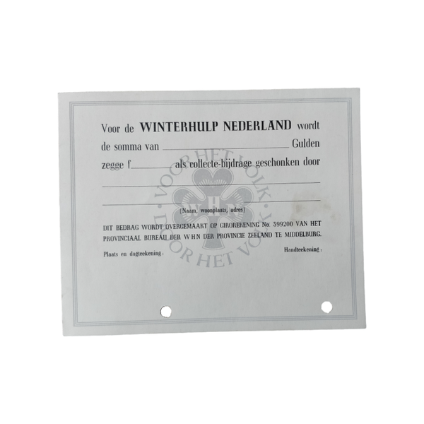 WWII Dutch Winterhulp Document Zeeland