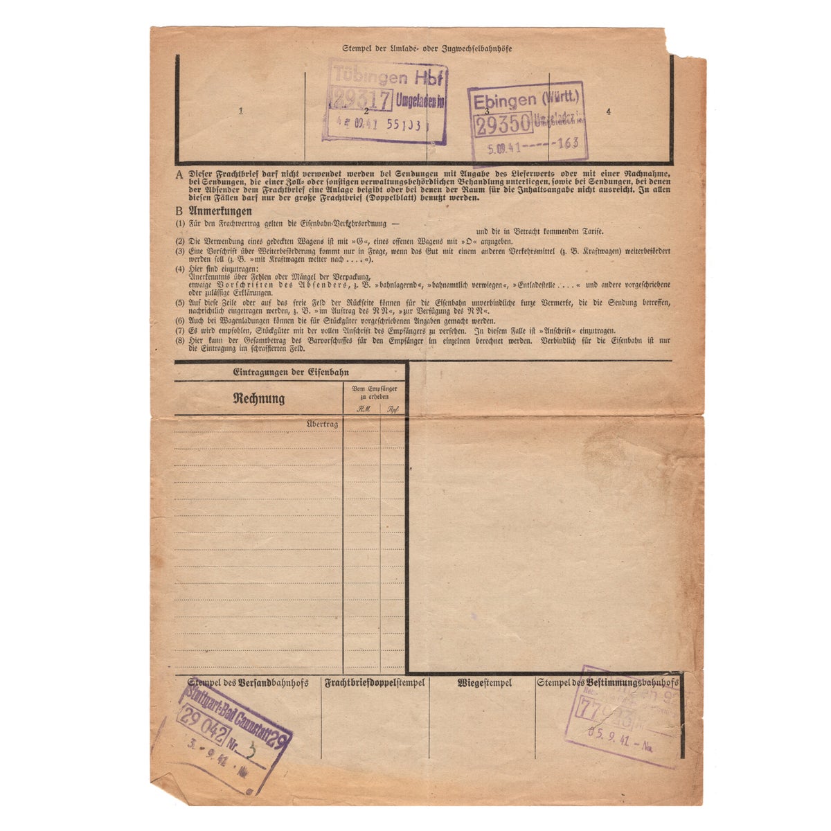 German Consignment Note WWII German Consigment Document | Clercq Militaria