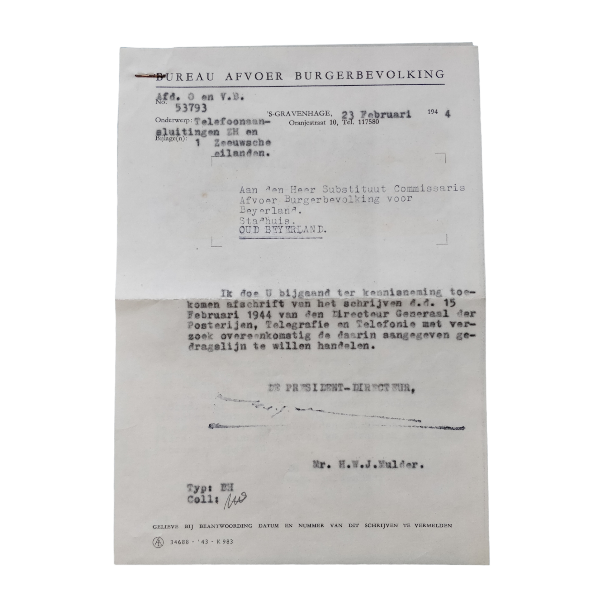 WWII Dutch Evacuation Letter Oud-Beijerland | Clercq Militaria