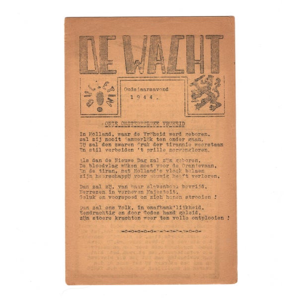 WWII Dutch Resistance Newspaper De Wacht New Years Edition
