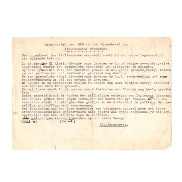 WWII Dutch Document Italian Front