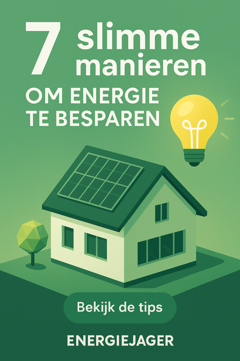 Illustratie van een duurzaam Nederlands huis met zonnepanelen, slimme thermostaat en LED-verlichting 7 praktische tips om energie te besparen in 2025 via EnergieJager.nl.