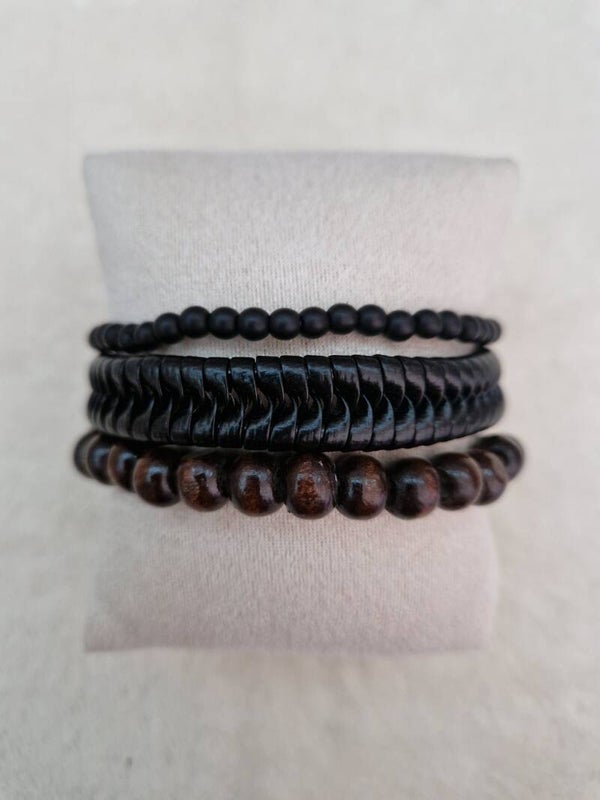 BRACELET CUIR NOIR PERLE