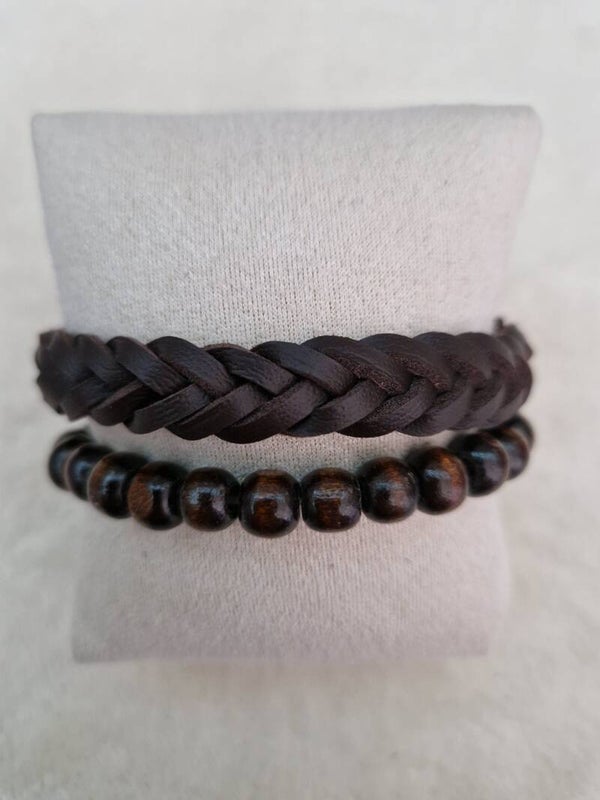 BRACELET CUIR NOIR PERLE