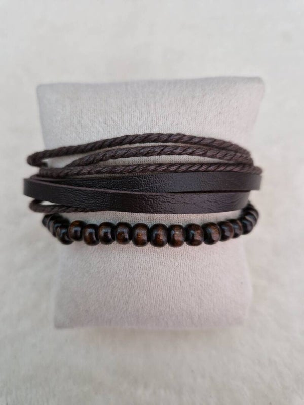 BRACELET CUIR NOIR PERLE