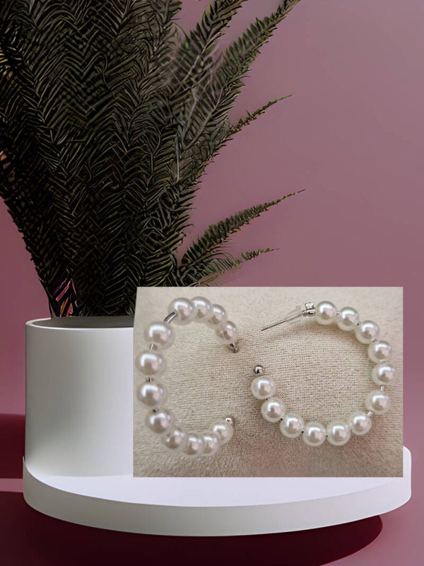 B.OREILLE ANNEAU PERLE BLANC ARGENT